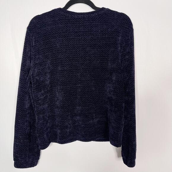 Skies Are Blue Medium M Navy Blue Velvet Texture Twist Front Sweater Crew Neck - Picture 2 of 8
